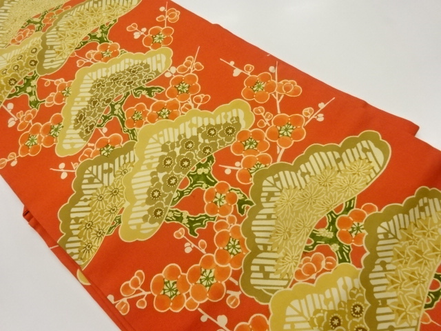 JAPANESE NAGOYA OBI / SHIOZE / KATAZOME / UME & PINE